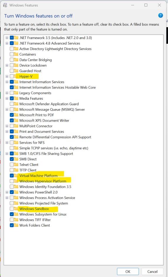 windows feature on host OS (windows 11)